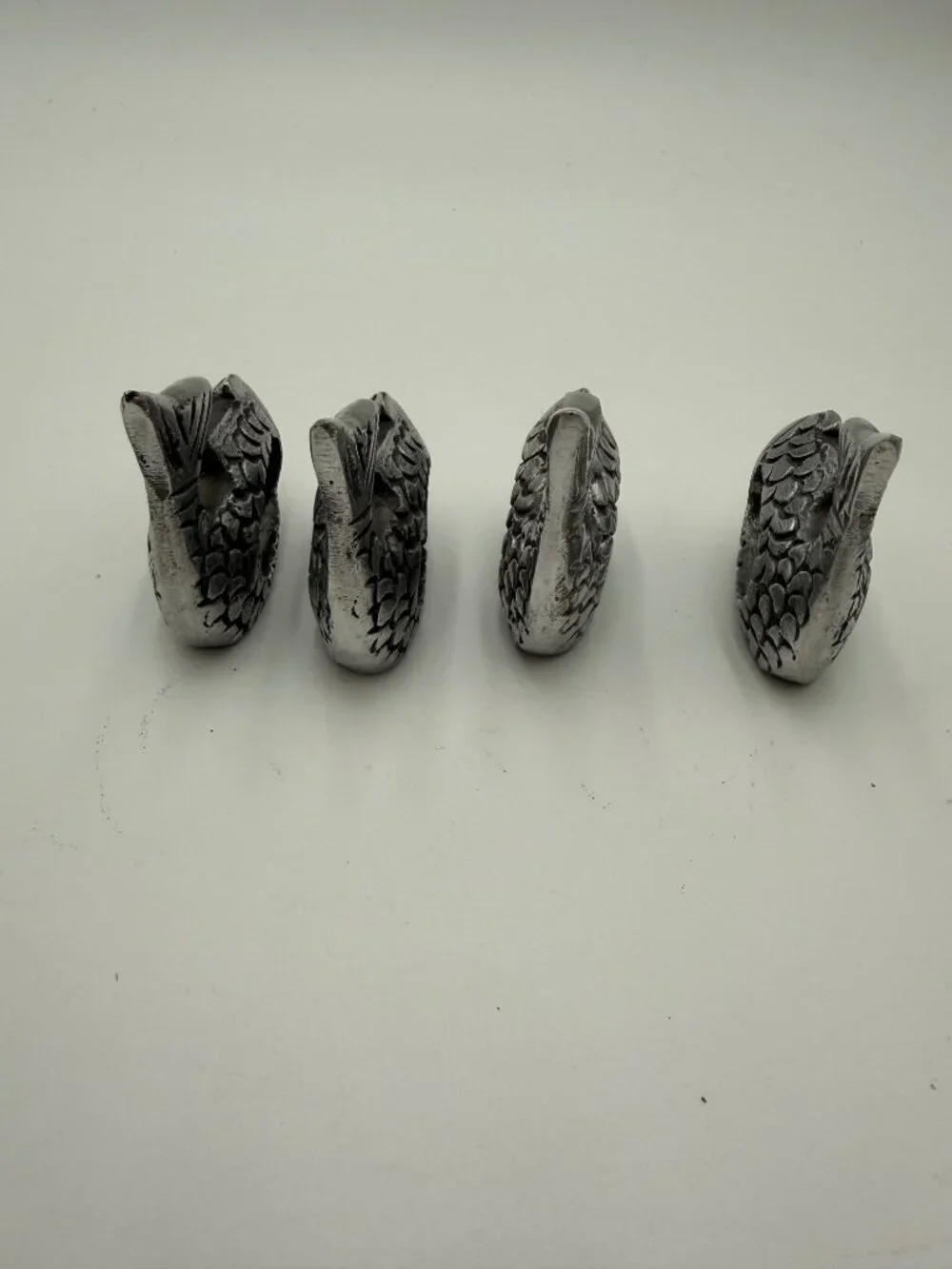 Set Of 4 Handcrafted Silver Fish Napkin Rings Pewter Table Dinning